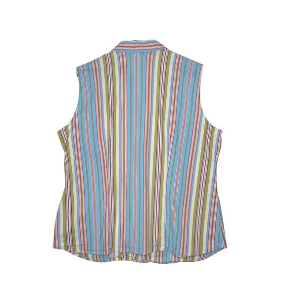 Y2K Striped Sleeveless Blouse XL | Dopamine Preppy Button Down Summer Top - Picture 2 of 7
